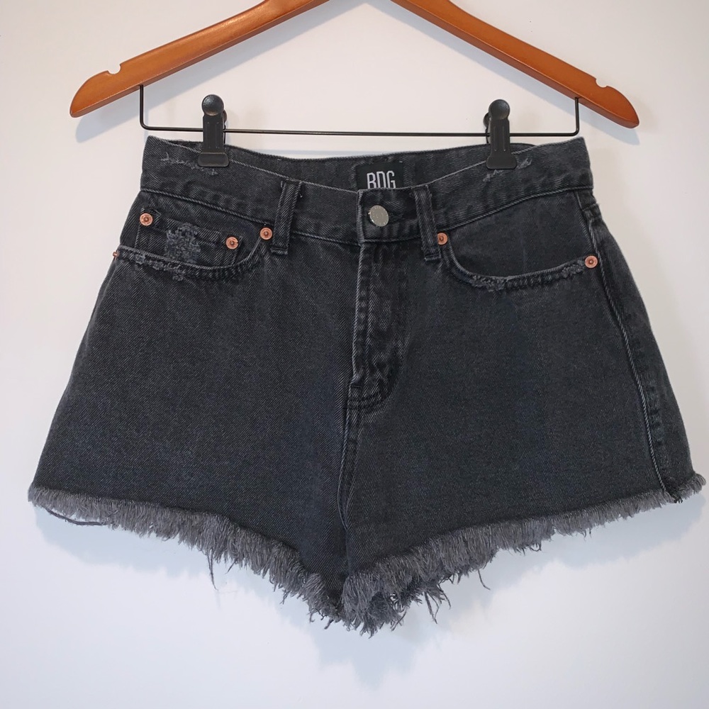 Black Distressed BDG High Waisted Shorts (26)
